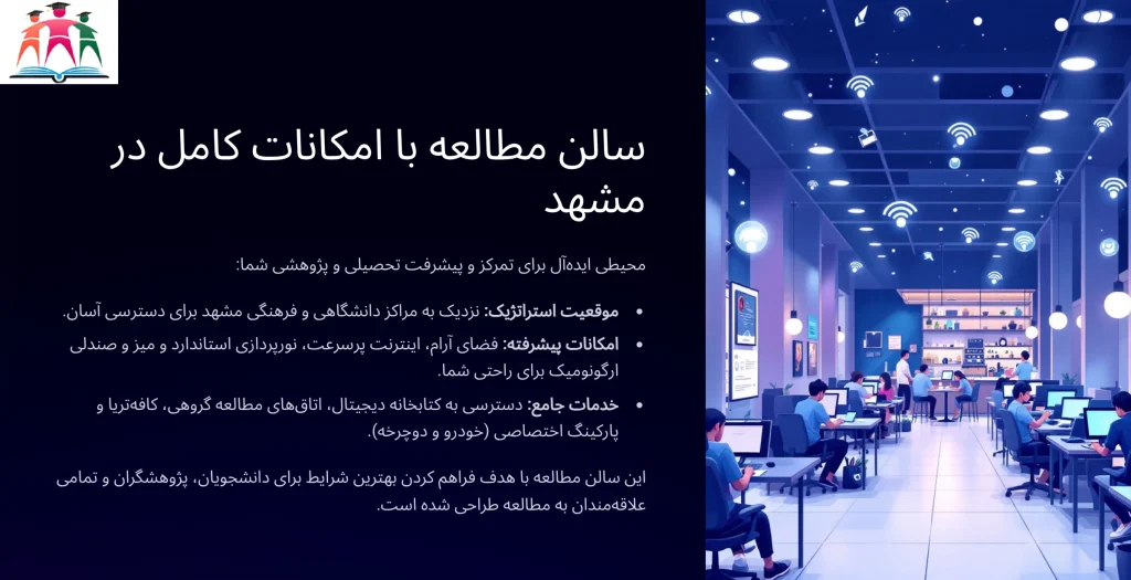 سالن مطالعه با امکانات کامل مشهد | بهترین محیط برای موفقیت تحصیلی