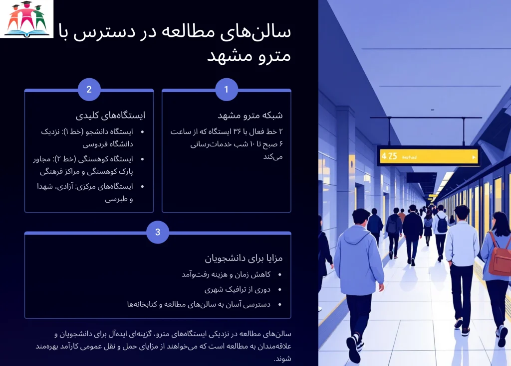 سالن مطالعه نزدیک مترو مشهد